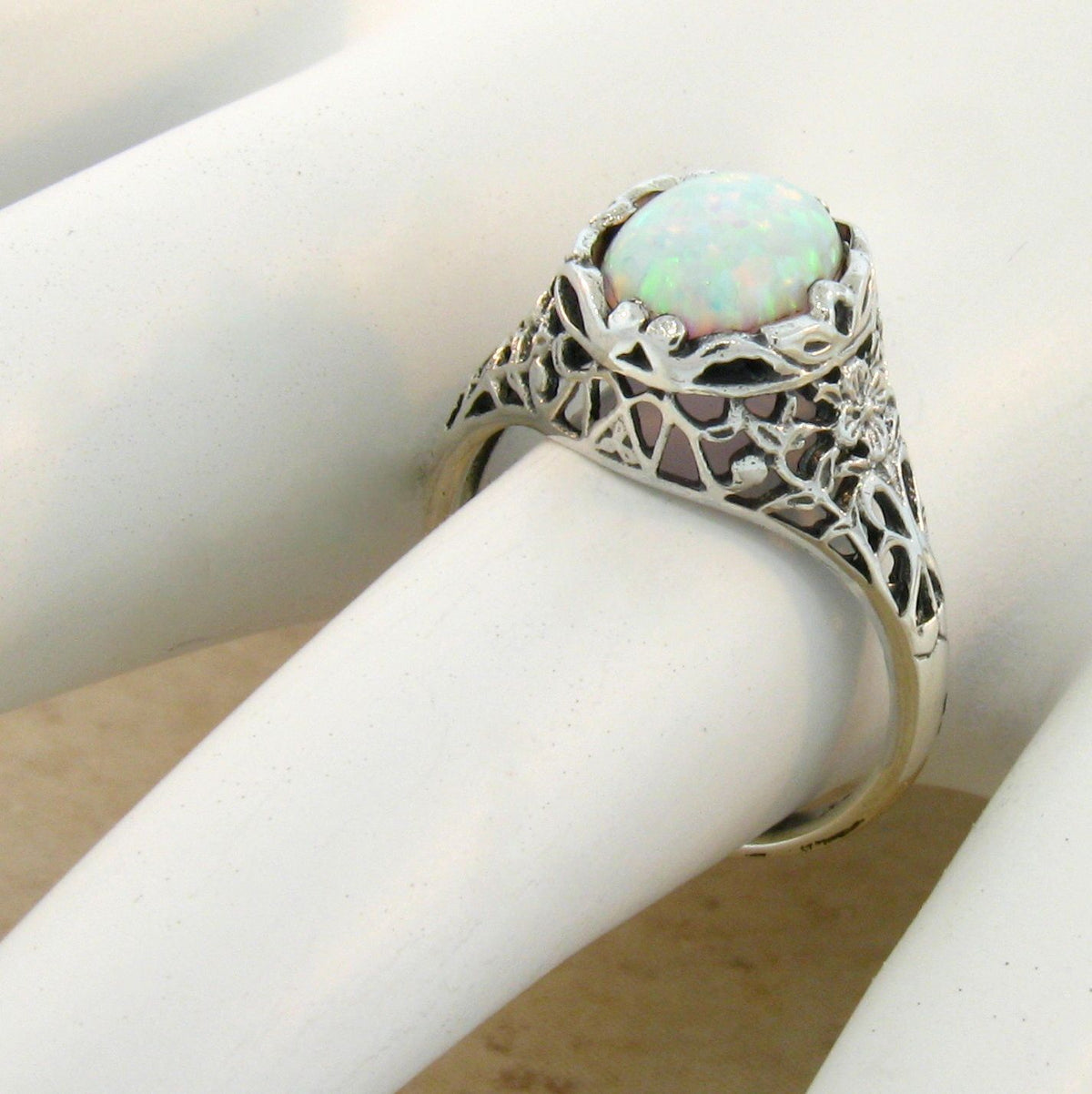 925 Sterling Silver Lab-Created Opal Ring L5560