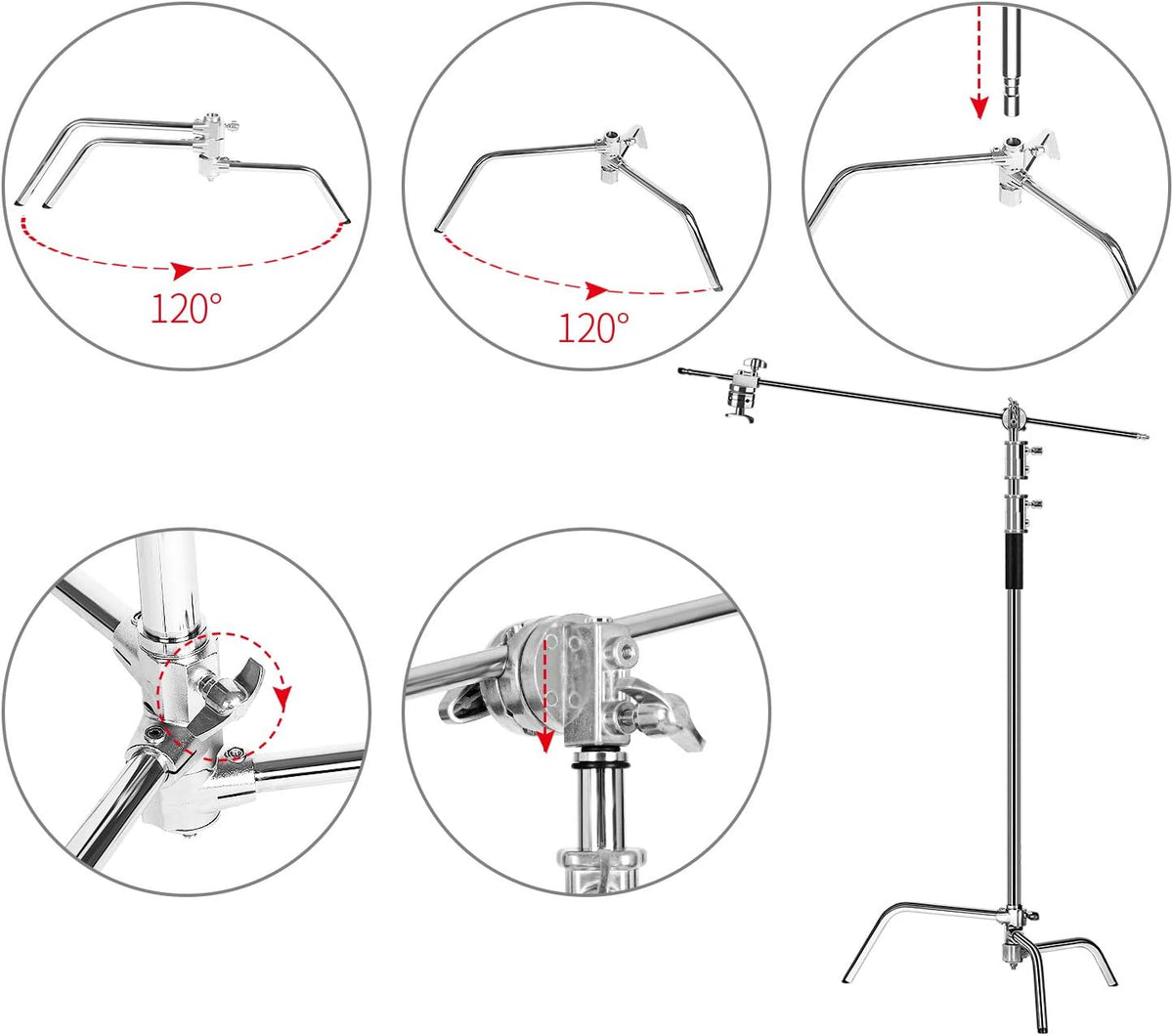 10ft Light Stand C-Stand on Turtle Base with 4ft Extension Boom Arm & 2 Pieces Grip Head L39949