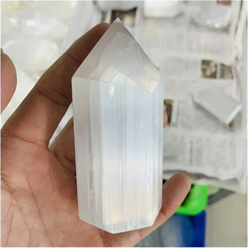 Natural Selenite Crystal Point Wand A937416