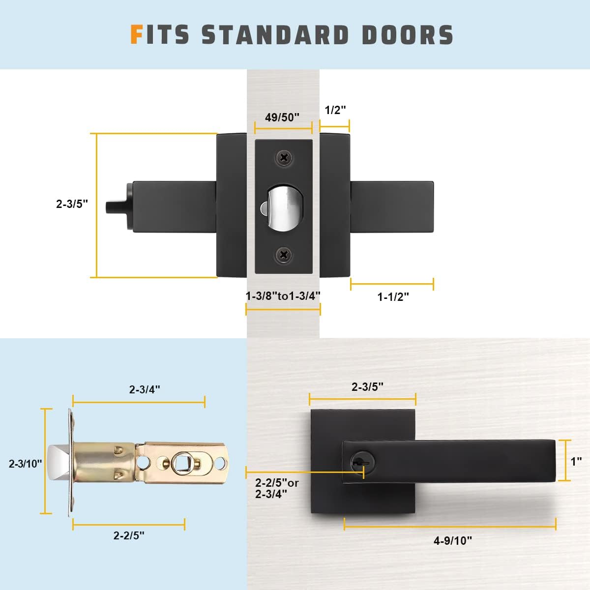 2 Pack Matte Black Heavy Duty Entrance Lever Door Handle E6423