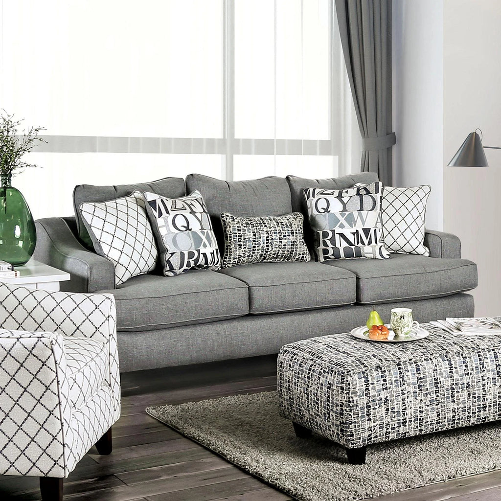 Bluish Gray Linen-like Fabric Living Room Set 3pcs S42502