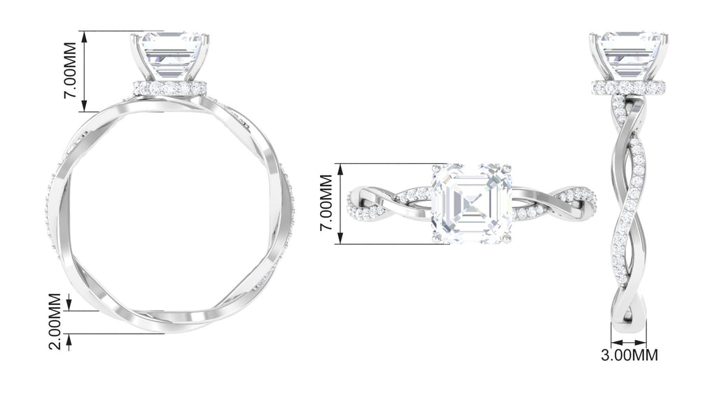 Asscher Cut Moissanite Solitaire Ring, 8 mm, 10K White Gold, US 3.00 H66654