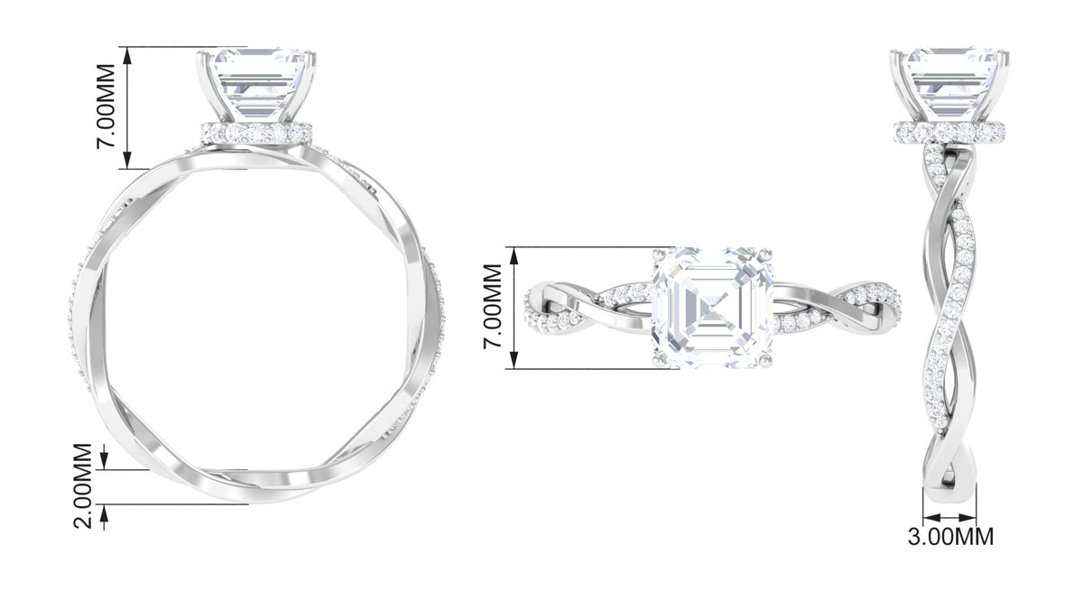 Asscher Cut Moissanite Solitaire Ring, 8 mm, 10K White Gold, US 3.00 H66654