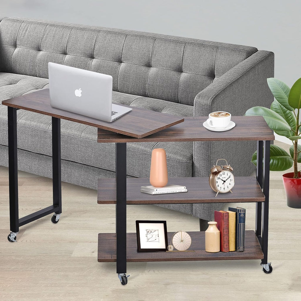 360° Rotating Sofa Side Table with 2-Tier Storage Shelves T375
