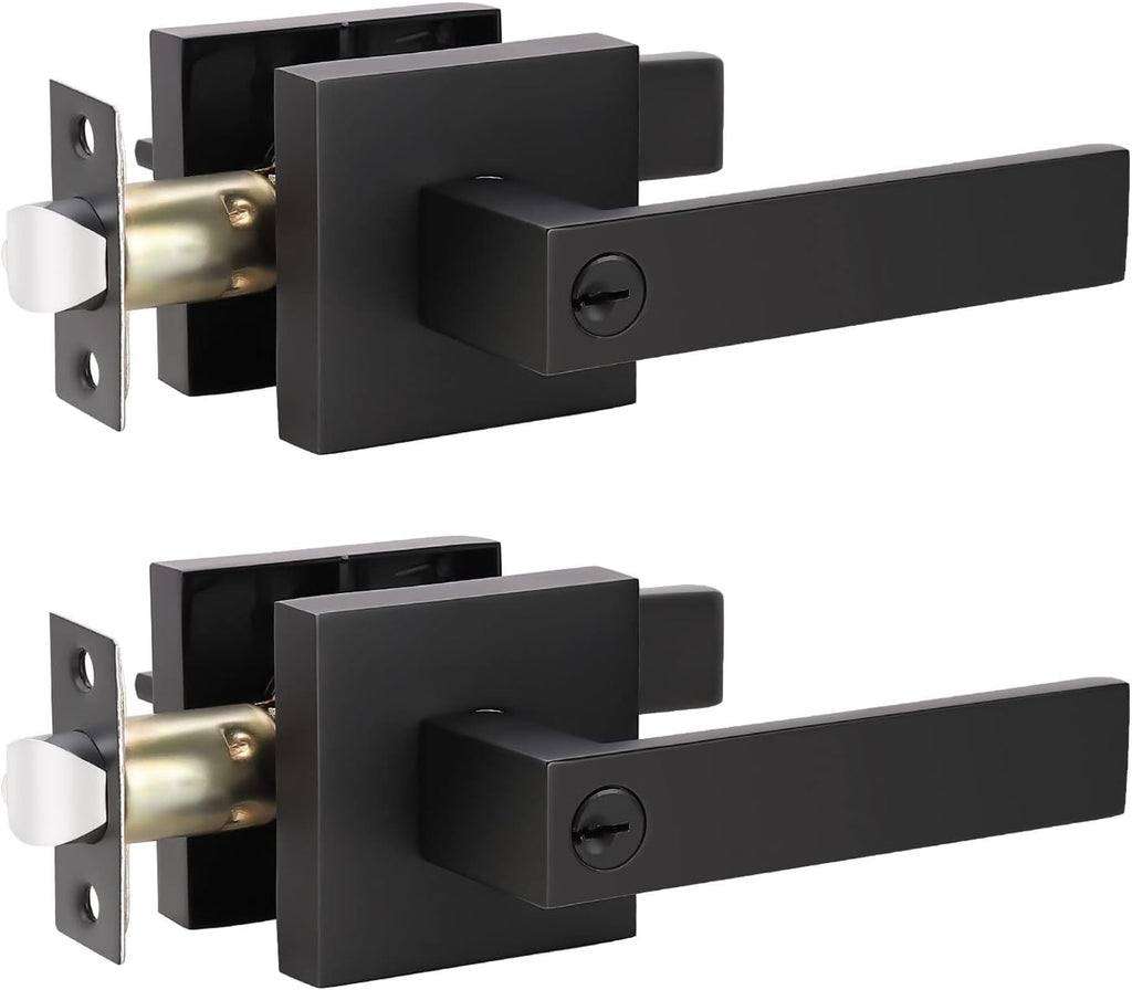 2 Pack Matte Black Heavy Duty Entrance Lever Door Handle E6423