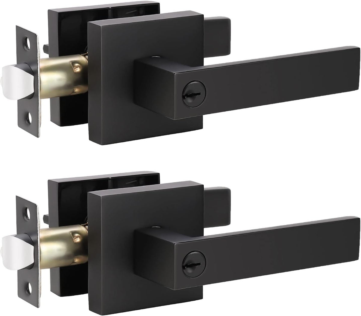 2 Pack Matte Black Heavy Duty Entrance Lever Door Handle E6423