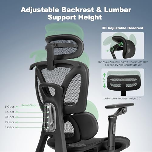Black Ergonomic Mesh Office Chair with Footrest W263