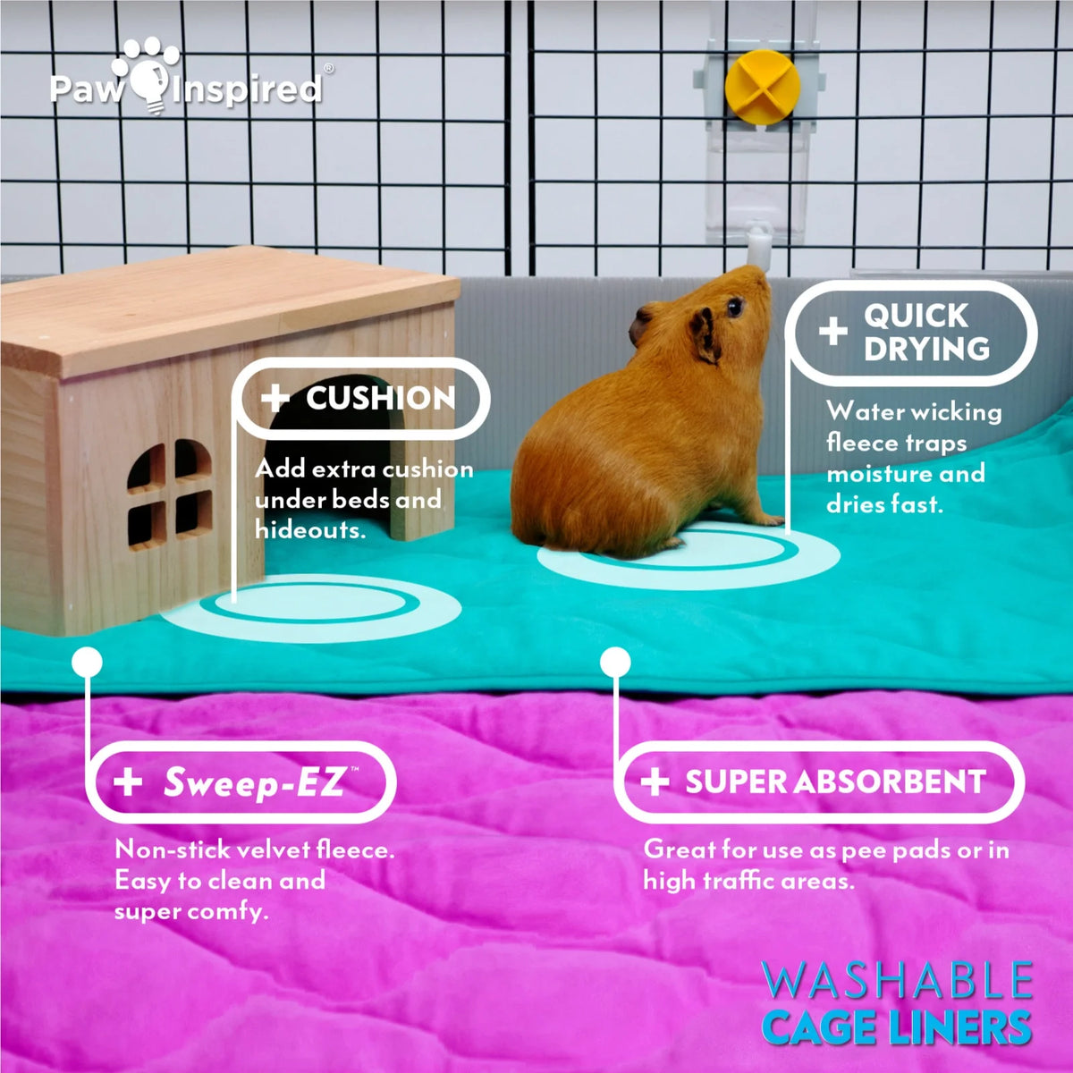 2ct Washable Fleece Guinea Pig Cage Liners K678