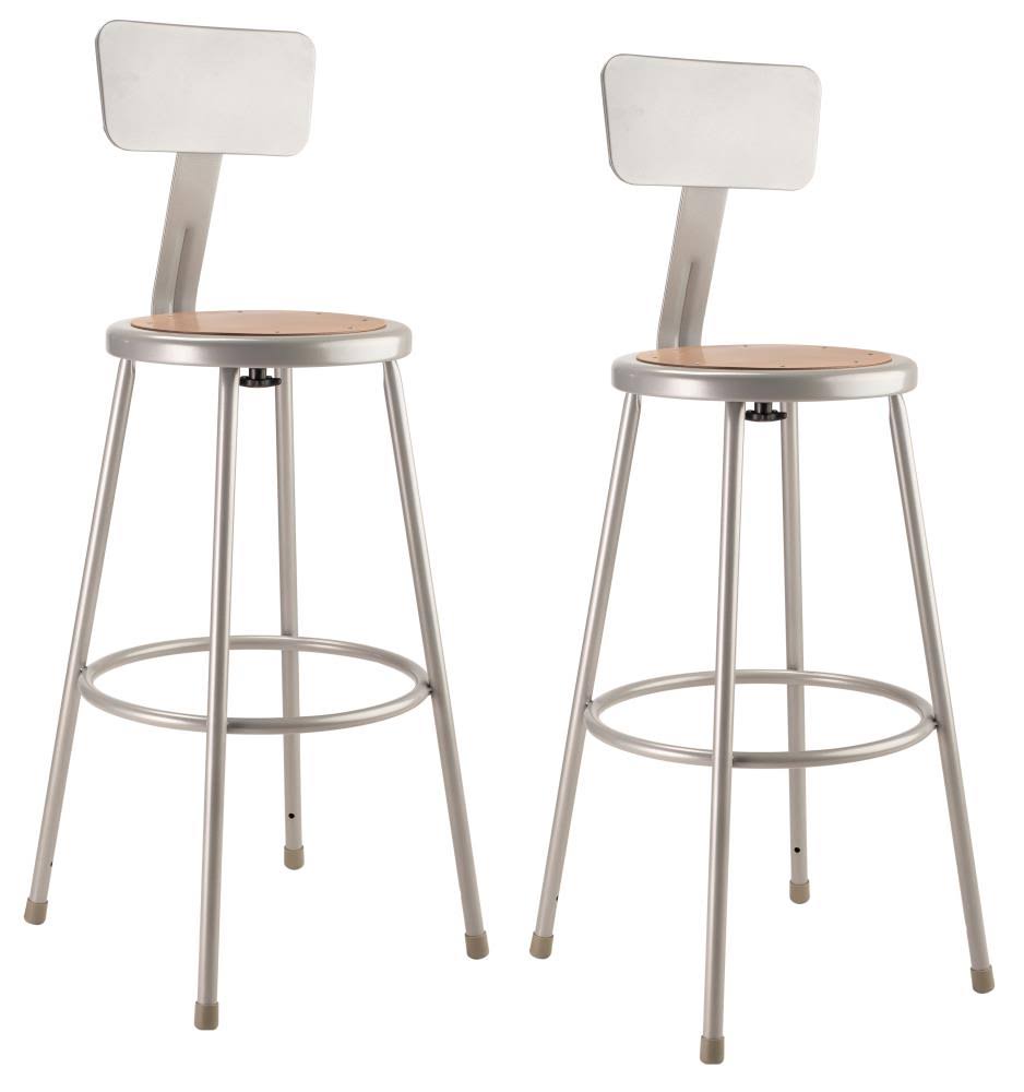 Heavy Duty Steel Stool with Backrest, Grey, Pack of 2 Q683021