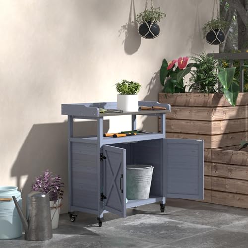 Wooden Potting Bench Table with Storage Cabinet X8305