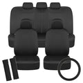 Solid Black Car Seat Covers Full Set with Steering Wheel Cover & Seat Belt Pads F189154