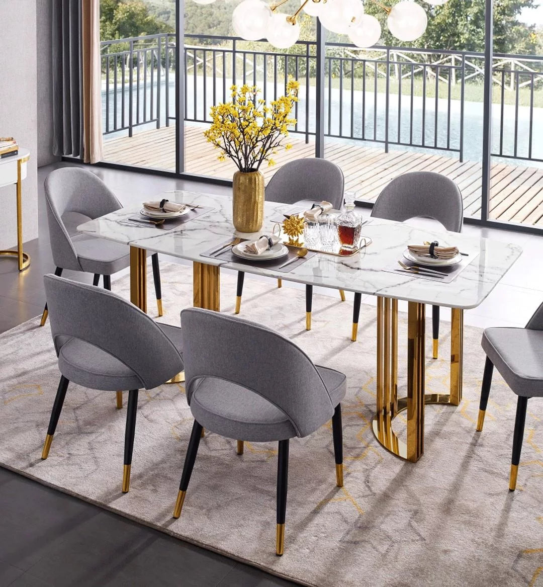 Marble Top Gold Stainless Steel 7Pcs Dining Room Set B42753