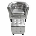 Silver Faux Leather Tub Chair with Footstool D1457