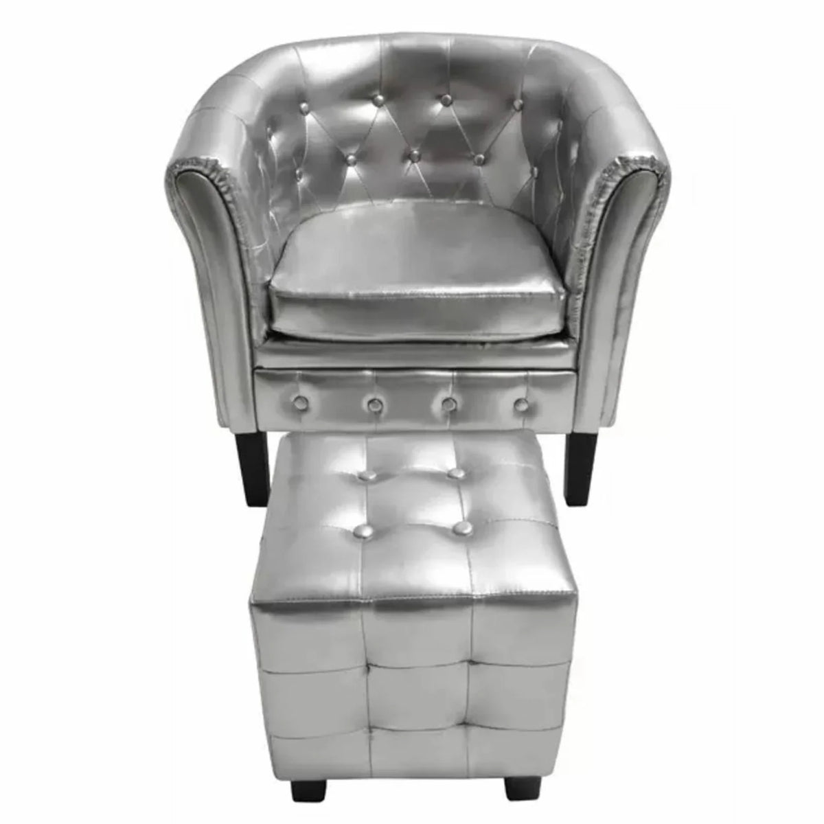 Silver Faux Leather Tub Chair with Footstool D1457