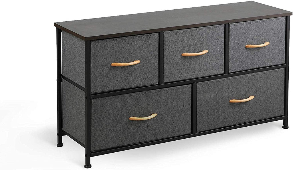 Black/Rustic Brown 5 Drawer Fabric Dresser J7196