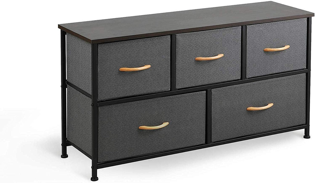 Black/Rustic Brown 5 Drawer Fabric Dresser J7196