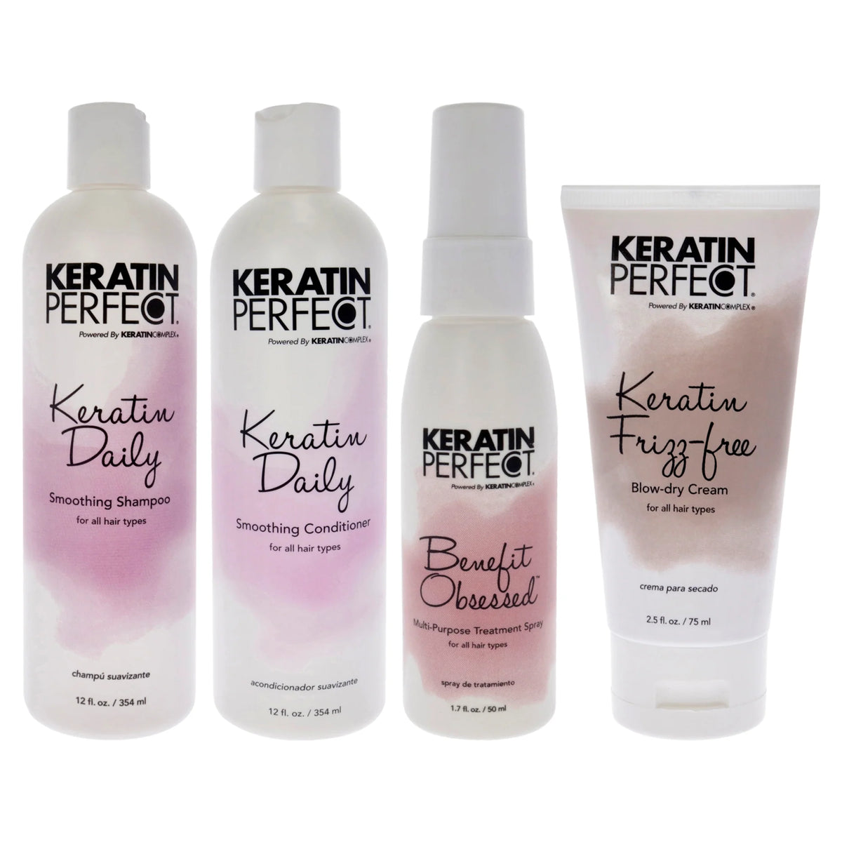4 Pc Keratin Daily Kit Shampoo Conditioner Frizz-Free Bow Dry Cream Treatment Spray B704