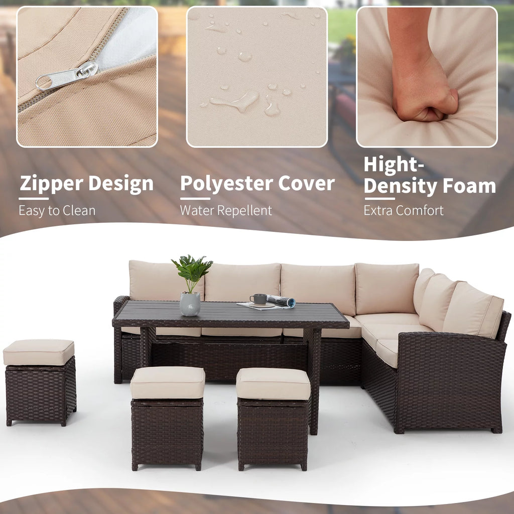 7-Piece Beige Rattan Wicker Sectional Sofa Set A756221