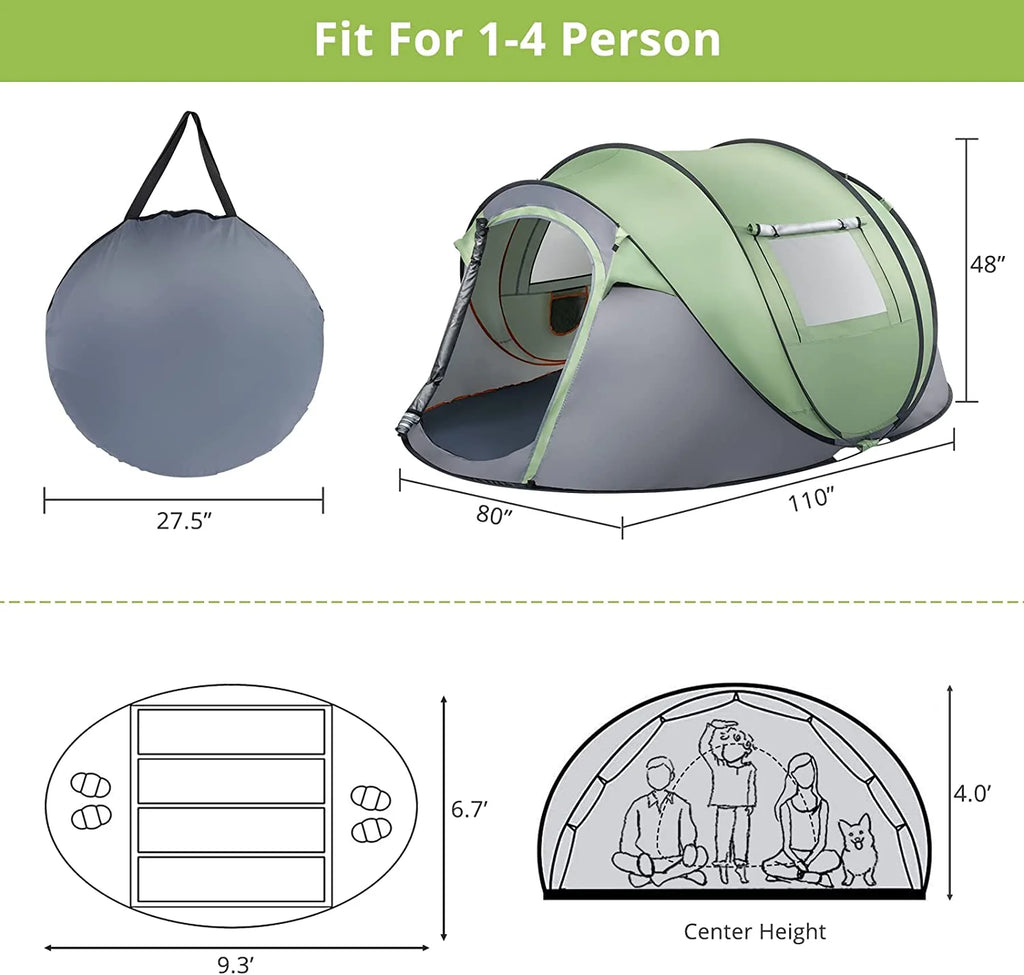 Pop Up Camping Tent, Waterproof Automatic Setup, 110inx79inx48in W61733