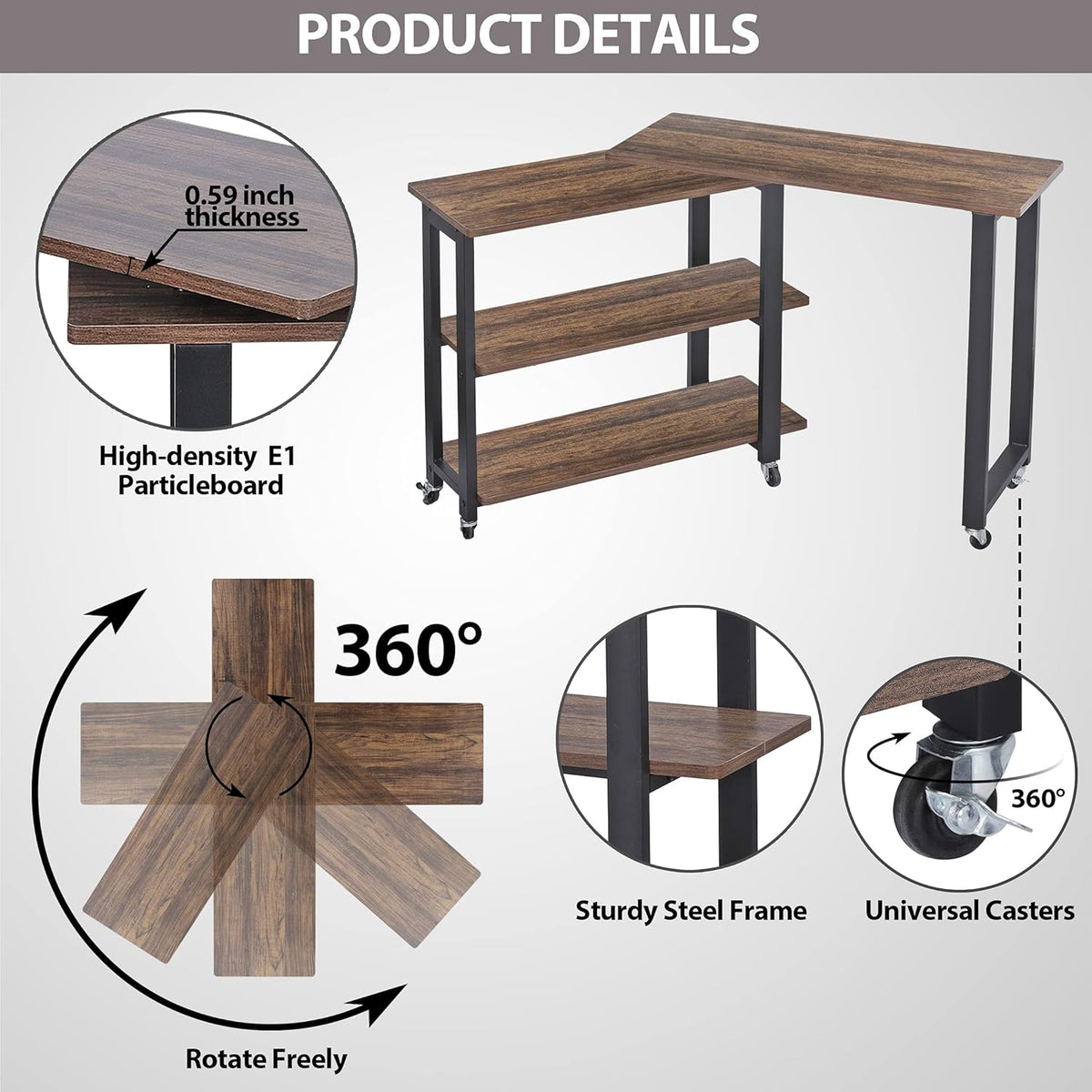 360° Rotating Sofa Side Table with 2-Tier Storage Shelves T375
