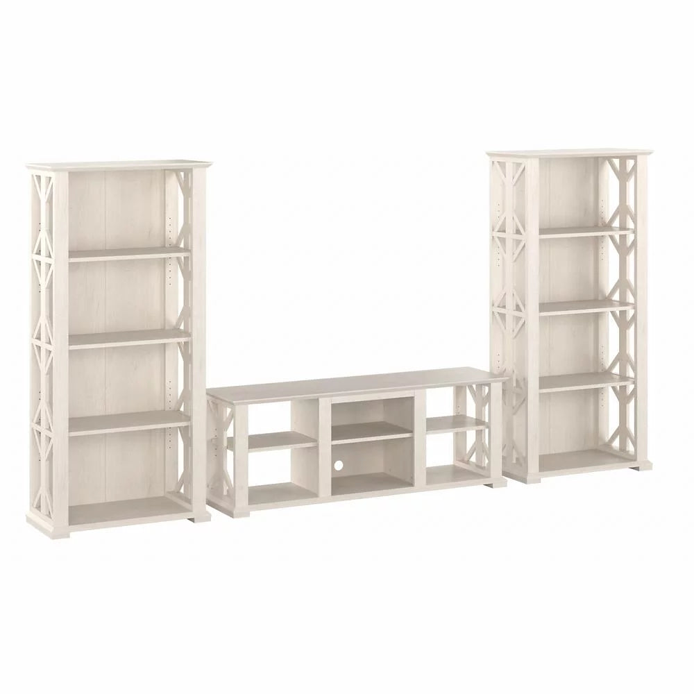 Linen White Oak Engineered Wood TV Stand with Bookcases Q978698