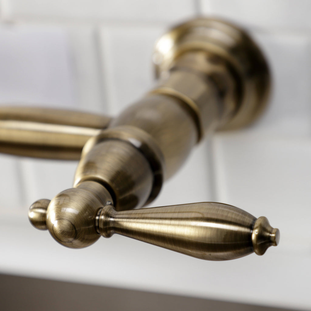 Antique Brass Wall-Mount Pull-Down Sprayer Kitchen Faucet U574984