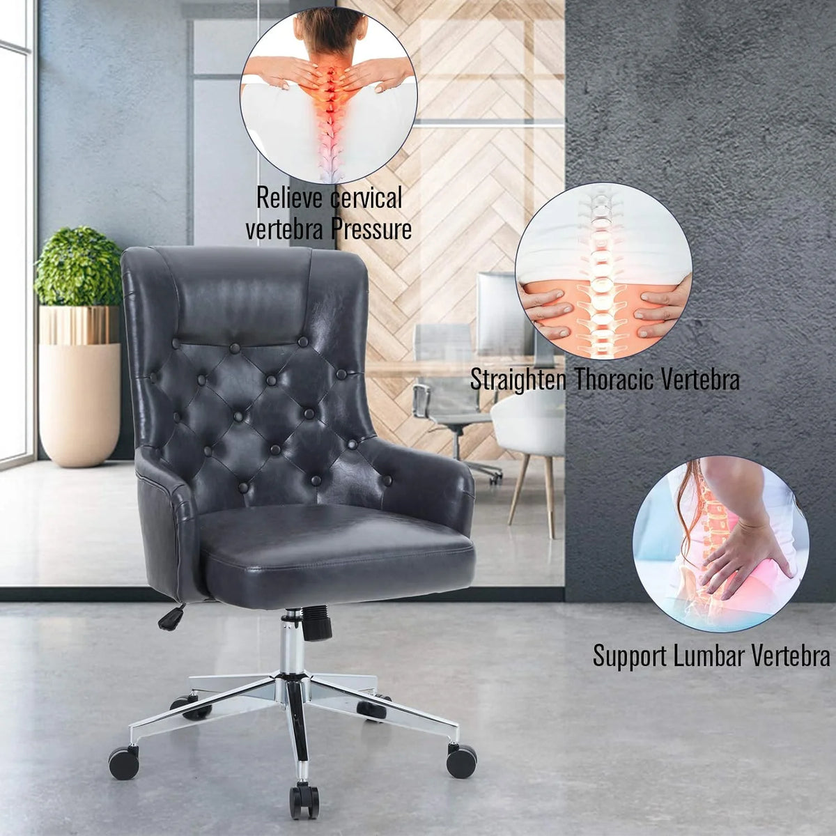 Dark Gray High Back Ergonomic PU Leather Office Chair R255