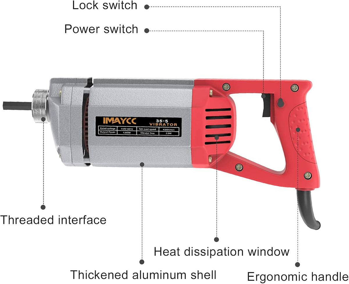 Concrete Vibrator 1300W 110V with 2m Copper Shaft Rod J119