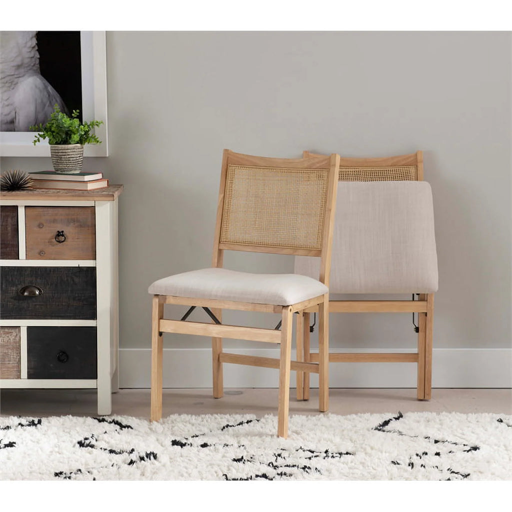 Natural Wood Folding Side Chair with Woven Cane Back U720