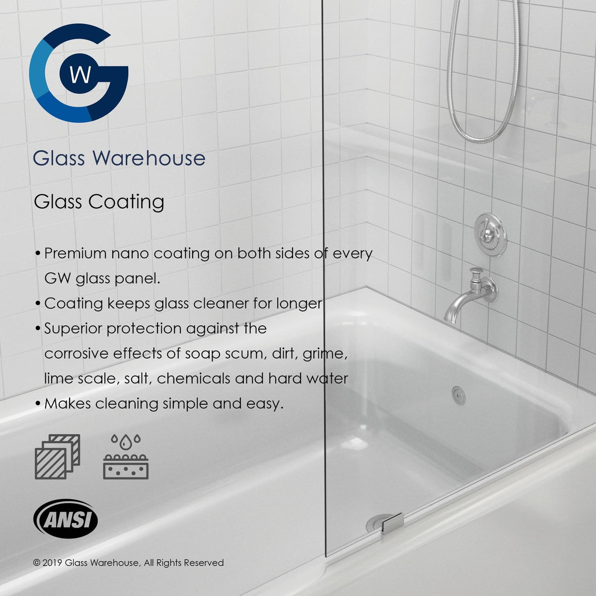 Frameless Shower Door Single Fixed Panel Satin Brass in Gold F649