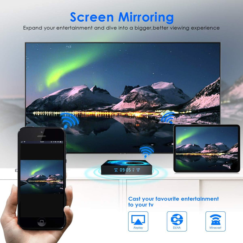 Android TV Box 4GB RAM 128GB ROM with Wireless Mini Keyboard, Quad-Core, Dual WiFi, 4K/6K USB 3.0 HDR, Pack of 2 B211
