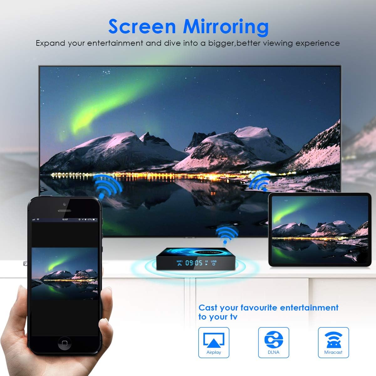 Android TV Box 4GB RAM 128GB ROM with Wireless Mini Keyboard, Quad-Core, Dual WiFi, 4K/6K USB 3.0 HDR, Pack of 2 B211