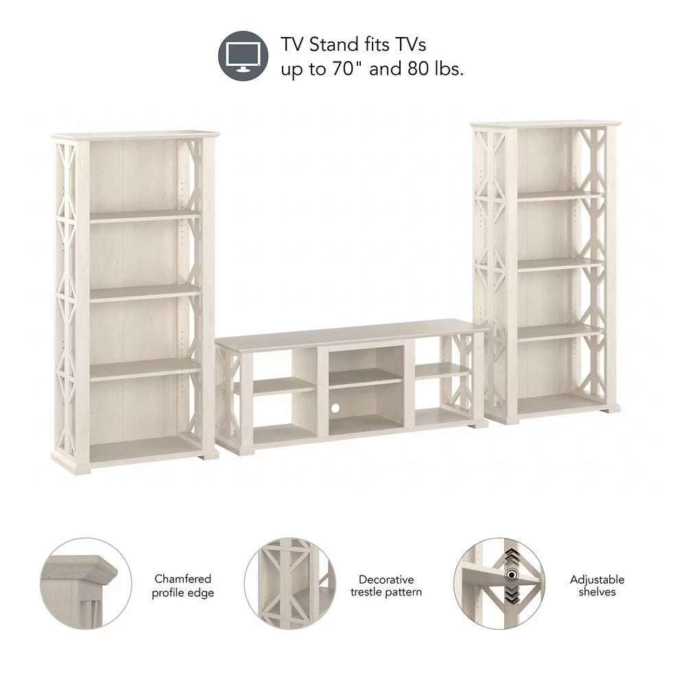 Linen White Oak Engineered Wood TV Stand with Bookcases Q978698