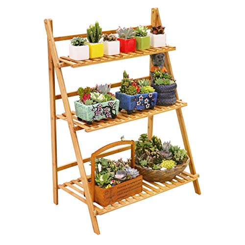 3 Tier Bamboo Foldable Plant Stand Shelf Rack J86471