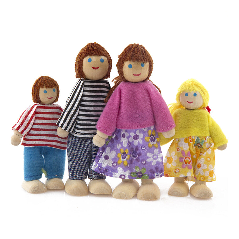 Wooden Dolls Playset Set of 4 People with Dog K444363