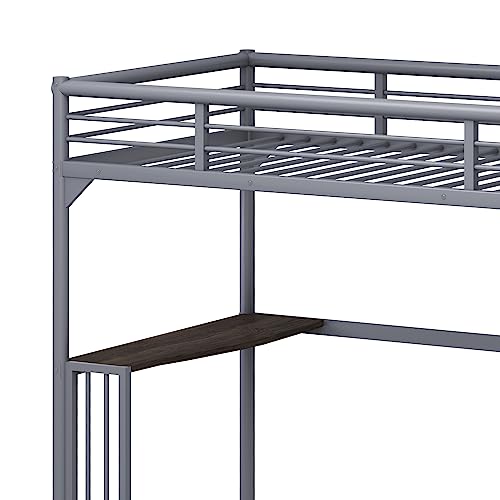 White Twin XL Loft Bed with Stairs and L-shaped Desk D17978