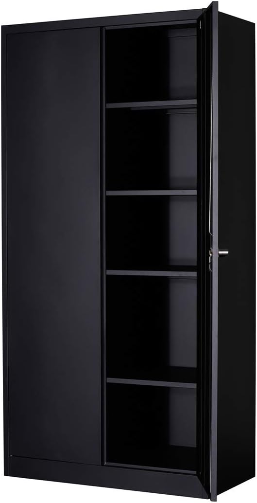 Black Steel Storage Cabinet with 4 Adjustable Shelves and Lockable Doors O3621