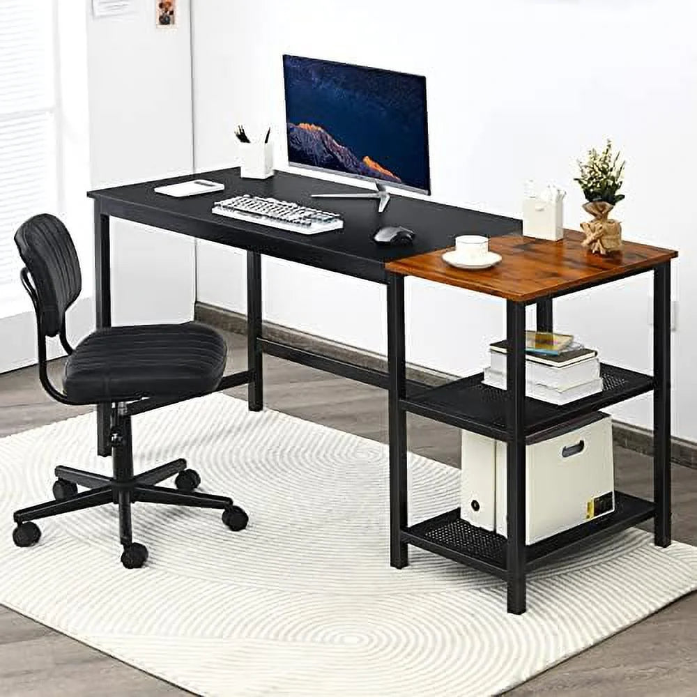 59 Inch Computer Desk with Charging Station and 2 Tier Shelves C9229