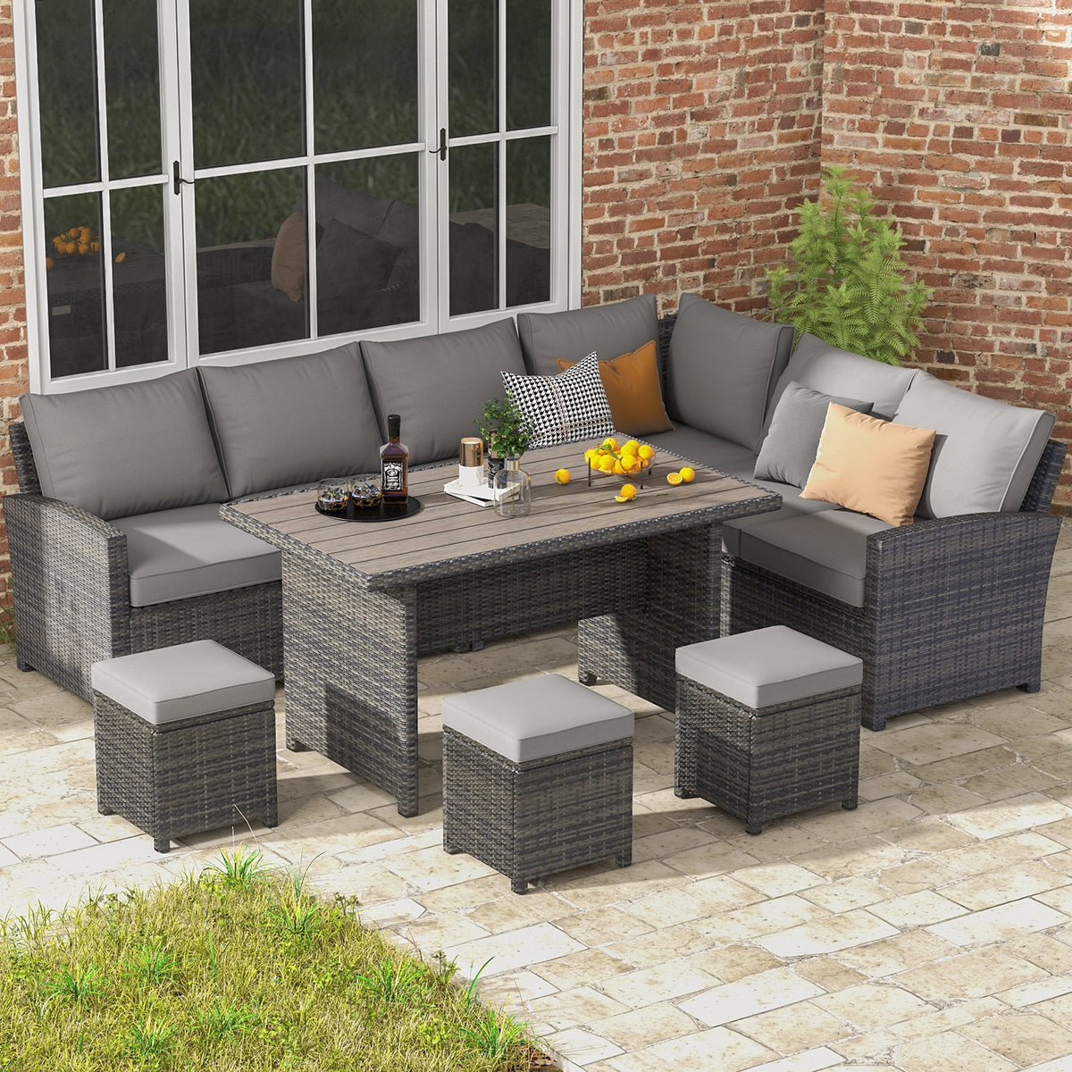 7-Piece Beige Rattan Wicker Sectional Sofa Set A756221