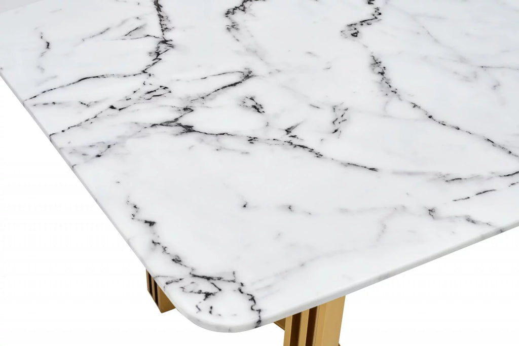 Marble Top Gold Stainless Steel 7Pcs Dining Room Set B42753