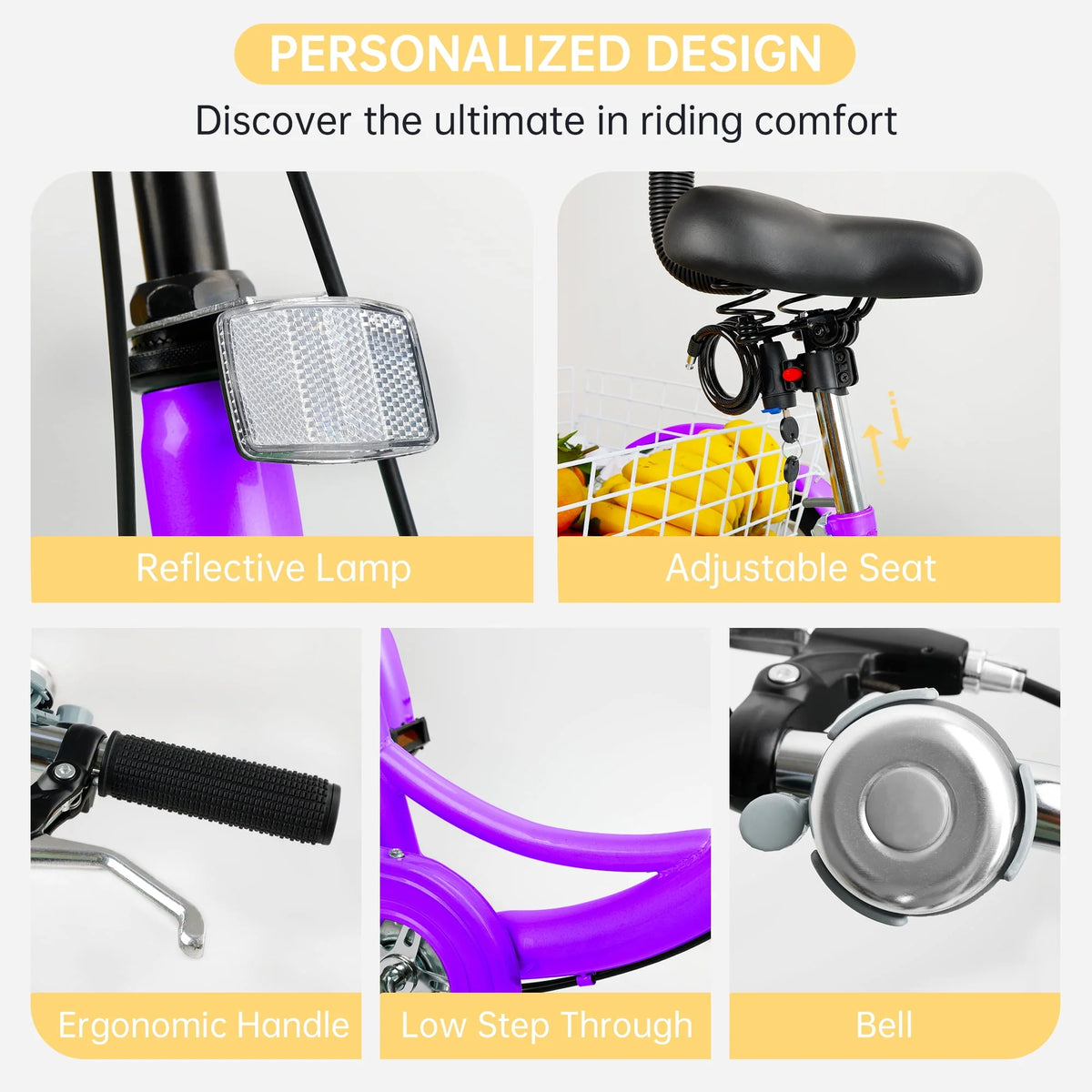 7-Speed Adult Tricycle 24 Purple Cruiser Bike with Seat and Rear Basket W762