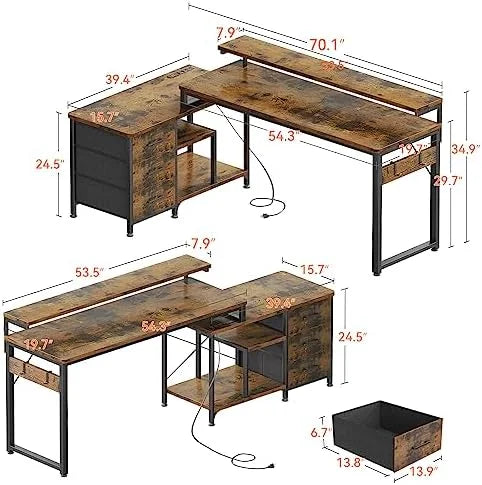 70 inch L Shaped Computer Desk with Drawers N8846