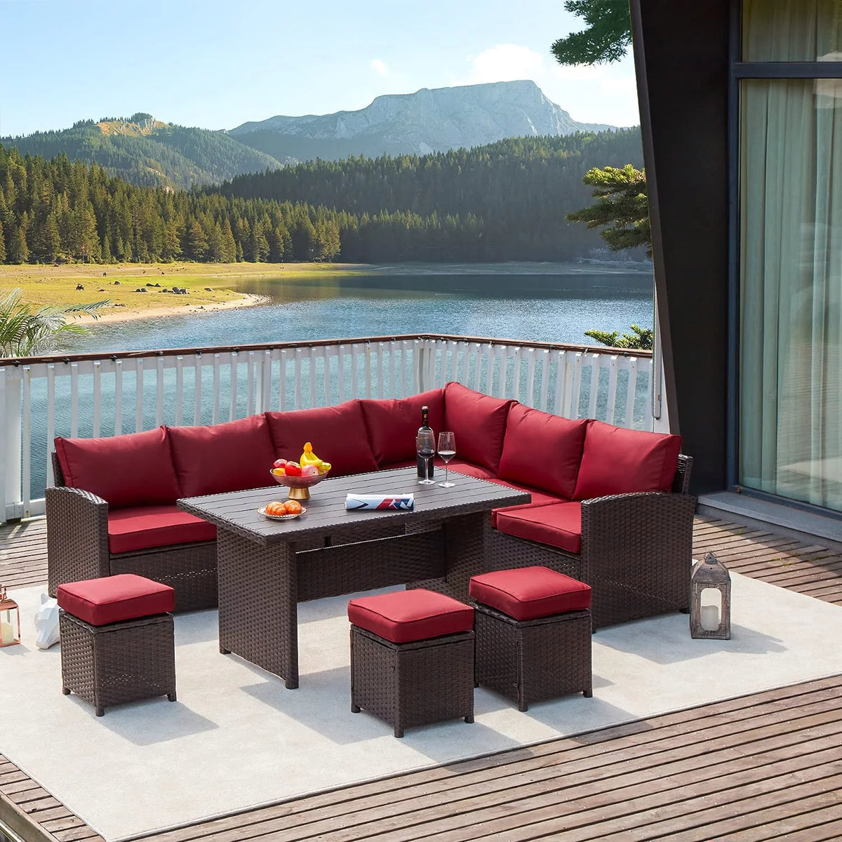 7-Piece Beige Rattan Wicker Sectional Sofa Set A756221