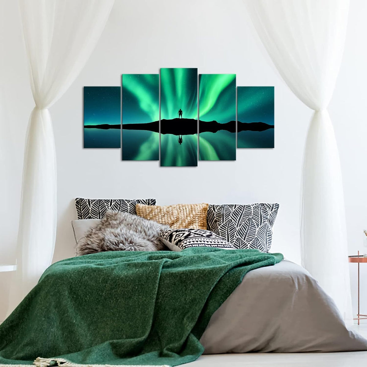 Green Aurora Borealis Canvas Wall Art Stretched and Framed J42914
