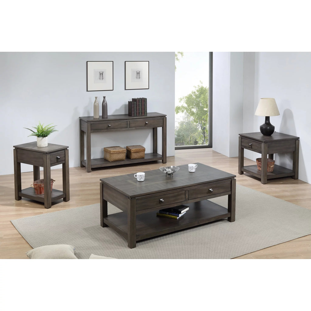 Gray Wood Coffee Table with Drawers and Shelf W49802
