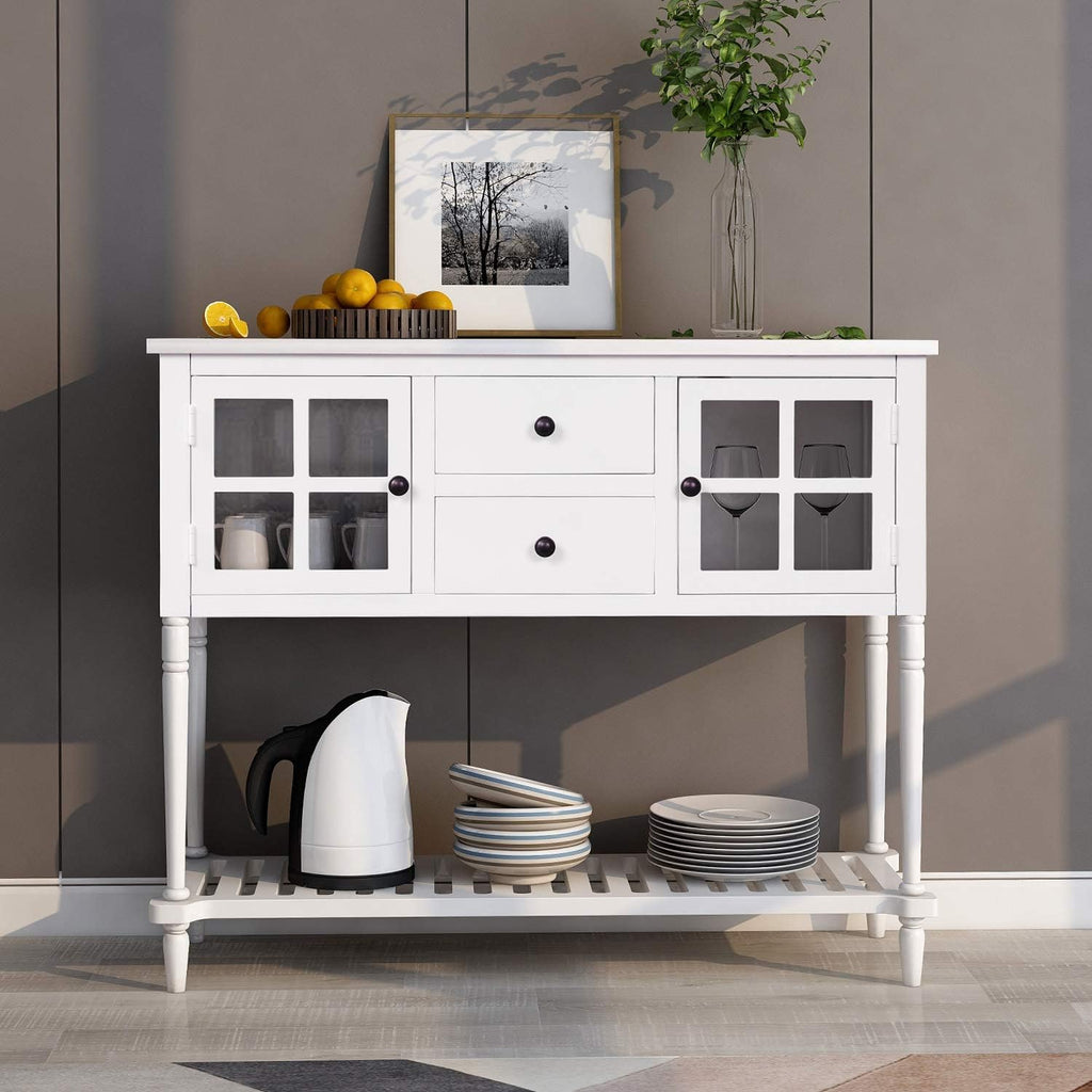 White and Brown 4 Drawers Storage Console Table with Cabinet and Shelf R9413