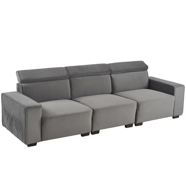 Dark gray flannel three-person sofa with side pockets W620