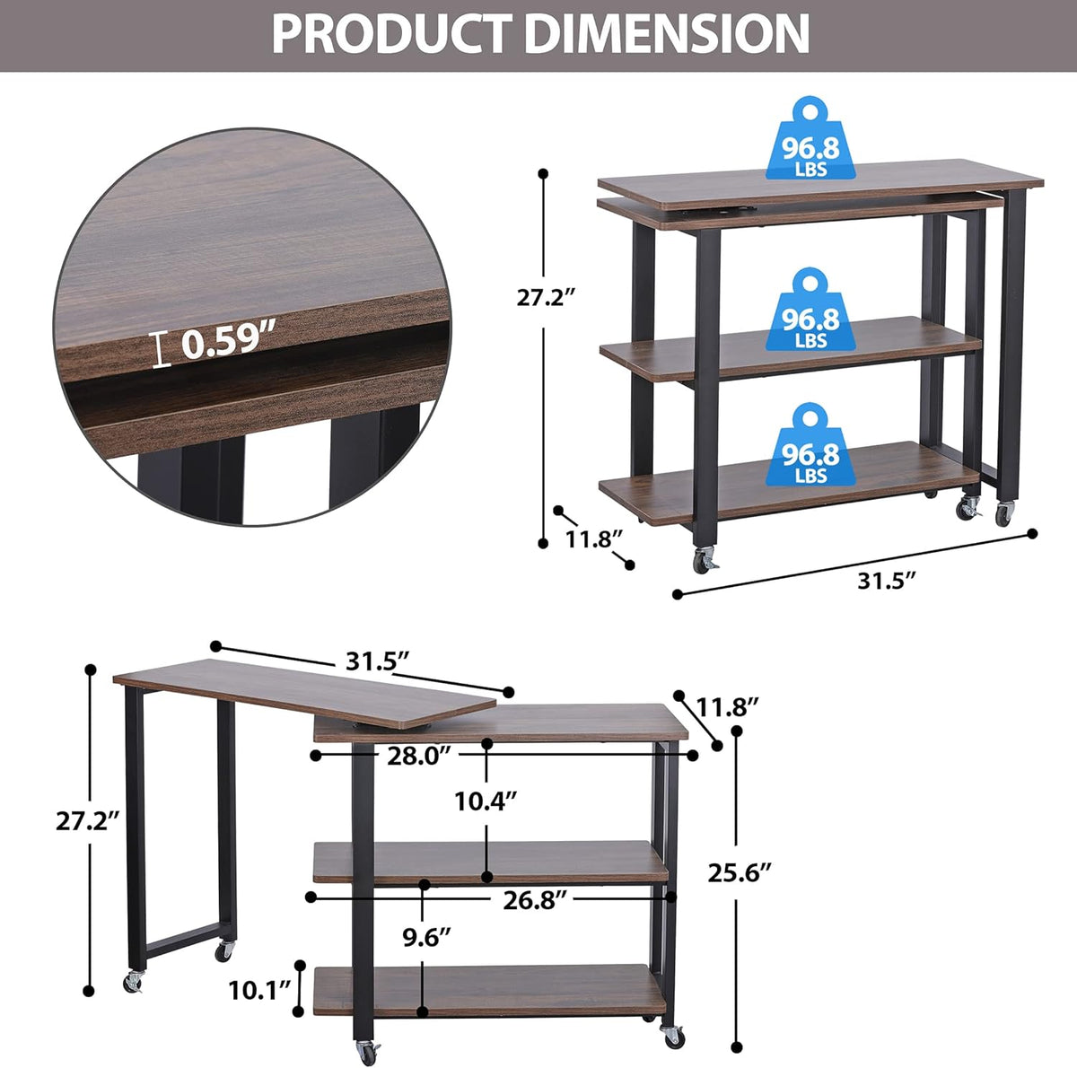 360° Rotating Sofa Side Table with 2-Tier Storage Shelves T375