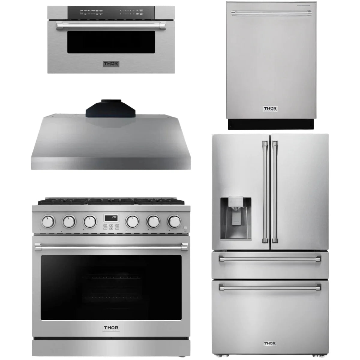 36 Gas Range, Range Hood, Refrigerator, Dishwasher and Microwave D464
