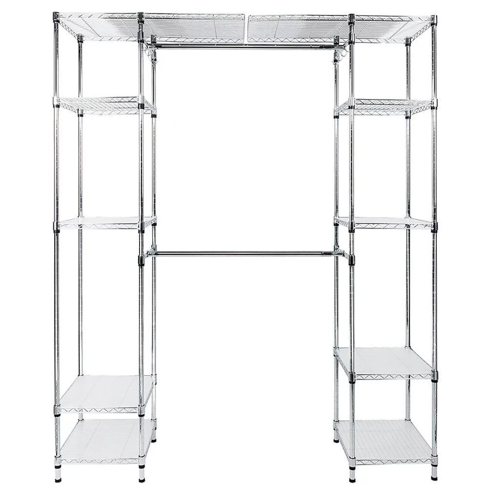 Freestanding Closet System Storage Organizer Shelves Kit Expandable Heavy Duty Garment Rack Metal Silver Y60339